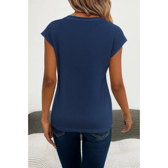 Kadın Kısa Kollu V Yakalı Kalp Desen Viskon Bluz