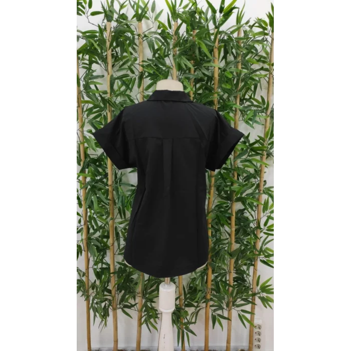 Kadın Kısa Kollu V Yakalı önden Düğmeli Dokuma Gömlek