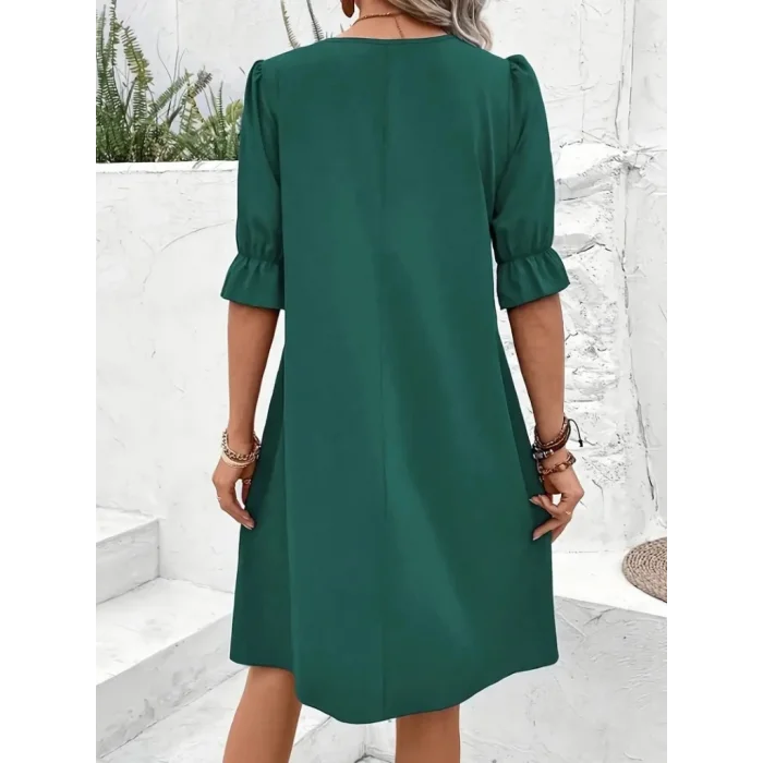 Kadın Kısa Kollu V Yakalı Salaş Janjan Krep Elbise