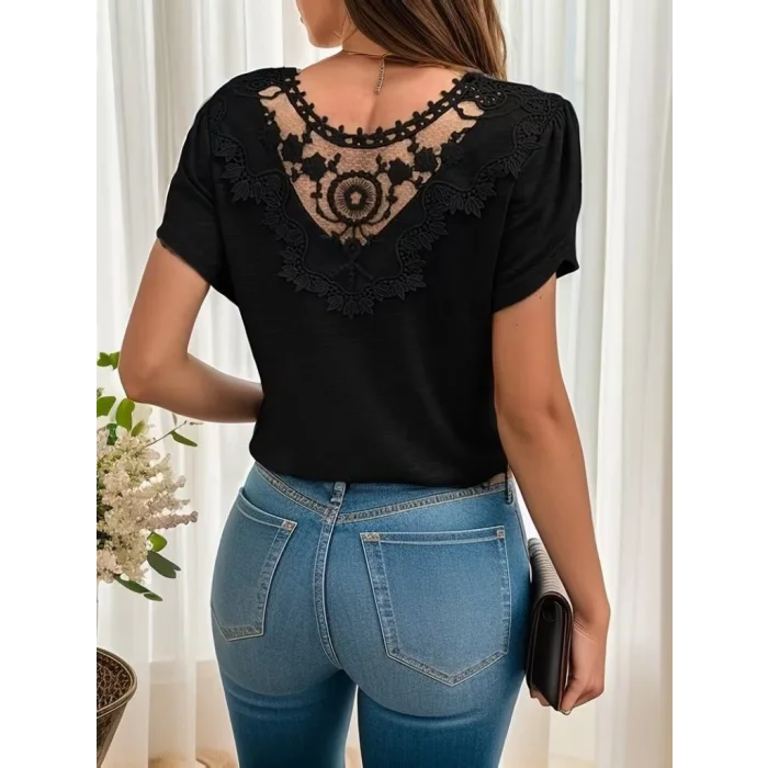 Kadın Kısa Kollu V Yakalı Viskon Bluz