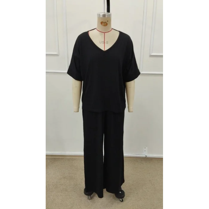 Kadın Kısa Kollu V Yakalı Viskon Bluz Ve Pantolon Ikili Takım