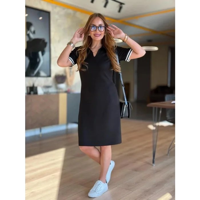 Kadın Kısa Kollu V Yakalı Viskon Iki Iplik Elbise