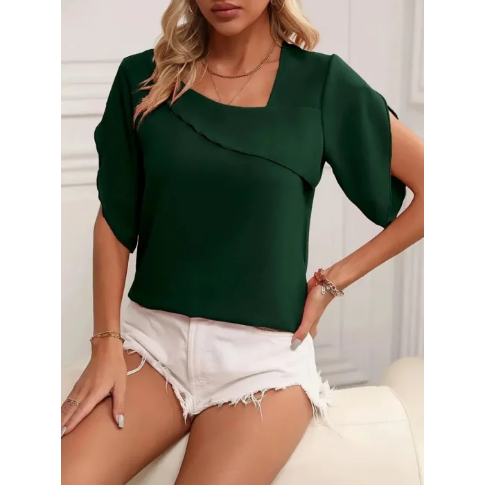 Kadın Kısa Kollu Yaka Ve Kol Detay Jesica Bluz