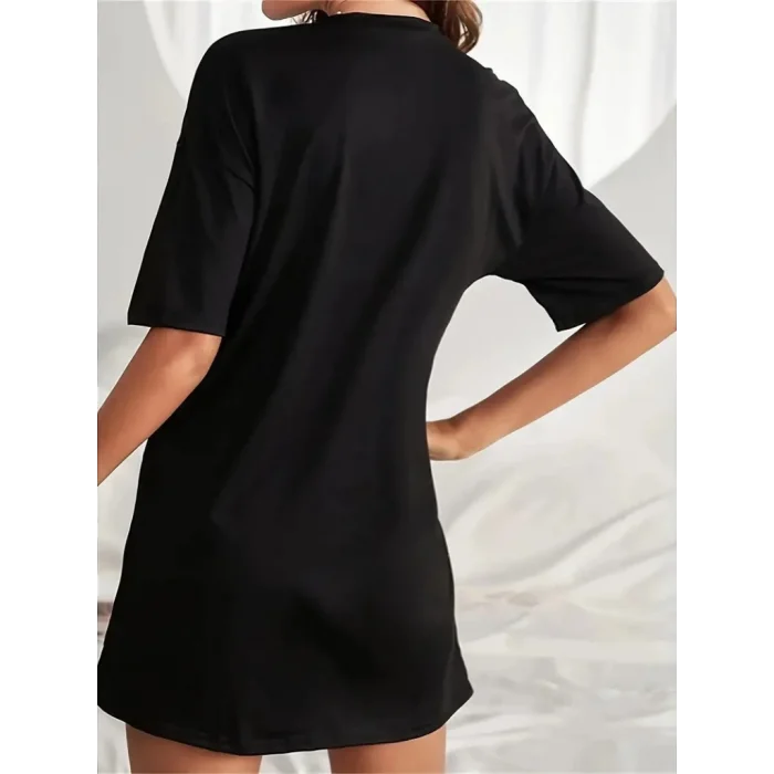 Kadın Kısa Kollu Yazı Baskılı Basic Mini Elbise