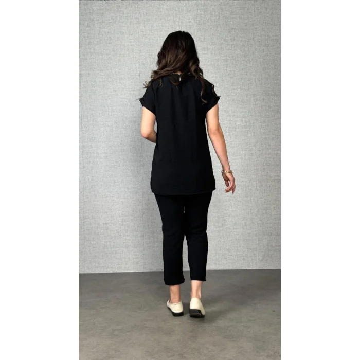 Kadın Kısa Kollu Yuvarlak Yaka Aerobin Bluz Ve Pantolon Ikili Takım