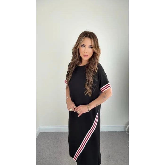 Kadın Kol Ve Etek şerit Detaylı Midi Boy Elbise