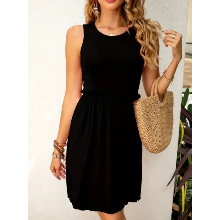 Kadın Kolsuz Bel Lastik Ve Büzgü Detay Viskon Mini Elbise