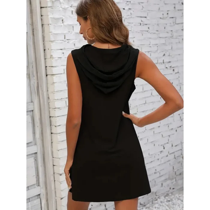 Kadın Kolsuz Kapşonlu Uzun Viskon Elbise