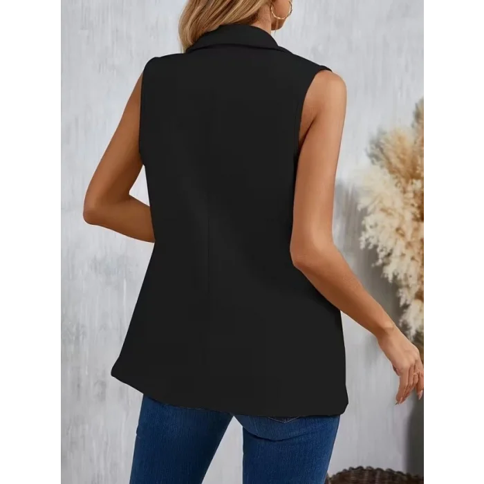 Kadın Kolsuz Yakalı önden Tek Düğmeli Atlas Ceket