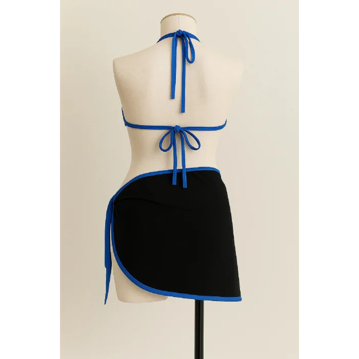 Kadın Mavi Pareolu Yandan ve Boyundan Bağlamalı 3lü Bikini Takımı – Modern, Konforlu ve Günlük Kombinlere Uygun