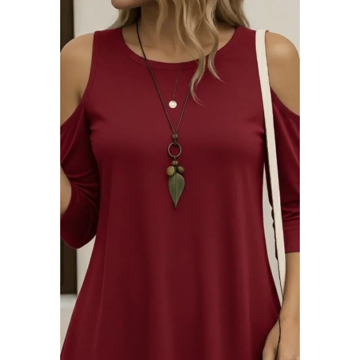 Kadın Omuzlardan Açık Sıfır Yaka Asimetrik Kesim Detay Viskon Bluz