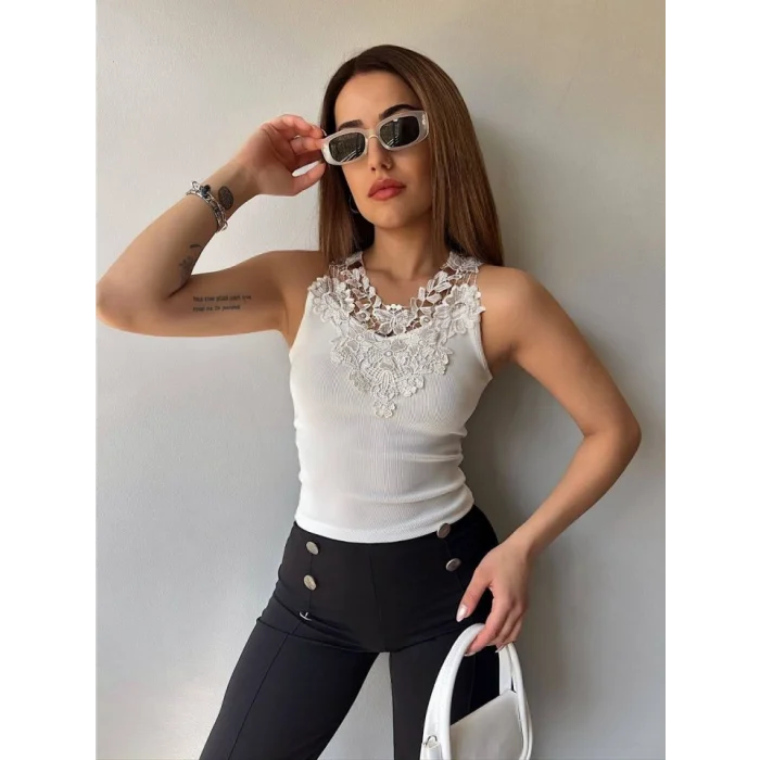 Kadın Ottoman Kumaş Dantel Detaylı Bluz