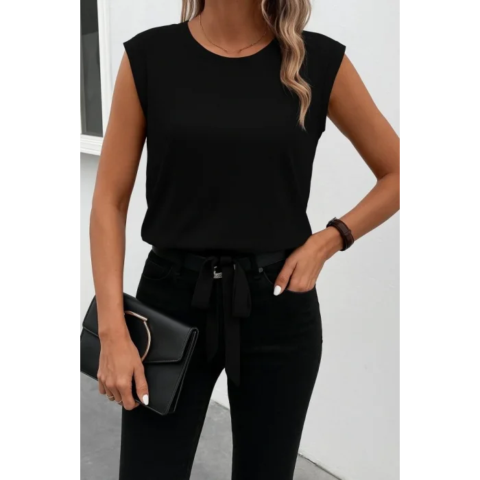 Kadın Sıfır Kol Etek Ucu Bağlama Detay Ithal Krep Bluz