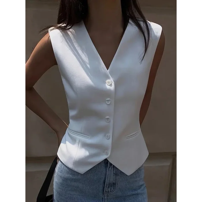 Kadın Sıfır Kollu önden Düğmeli Atlas Yelek