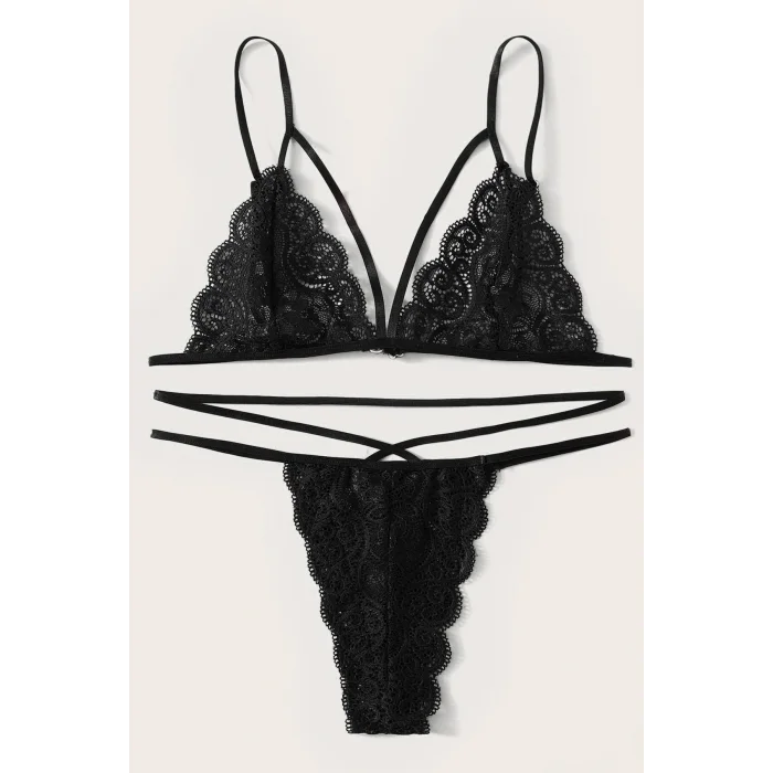 Kadın Siyah Dantel Sütyen Külot Takımı – Modern, Konforlu ve Günlük Kombinlere Uygun