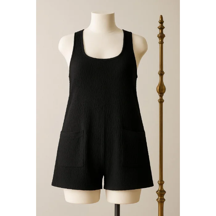 Kadın Siyah Mini Cepli Tulum Plaj Elbisesi – Şık, Rahat ve 4 Mevsim Kullanıma Uygun