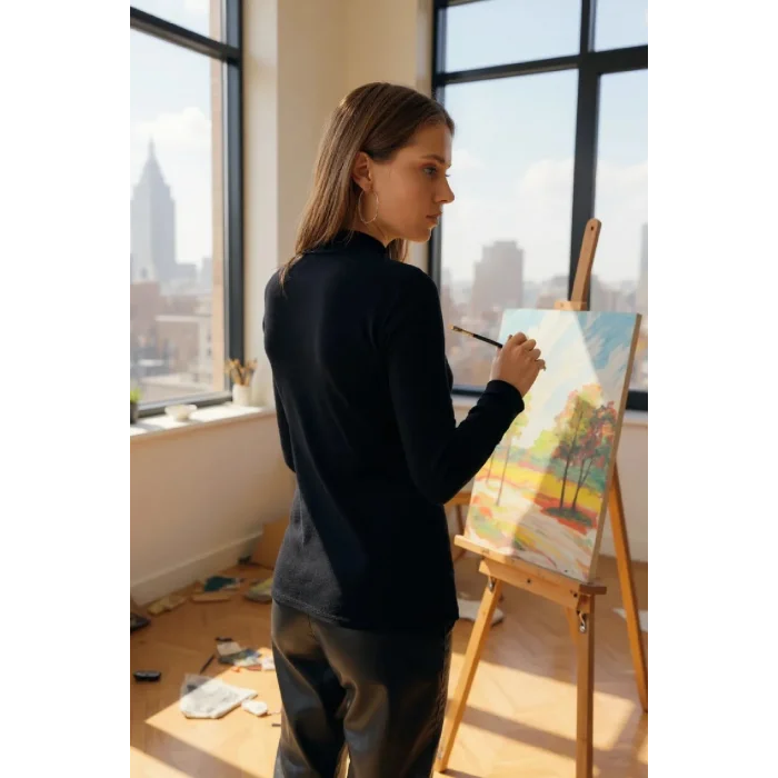 Kadın Siyah Parmak Detaylı Esnek Uzun Kollu Body