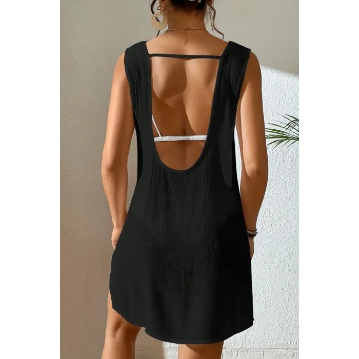 Kadın Siyah Sırt Detaylı Yırtmaçlı Plaj Elbisesi Pareo – Şık, Rahat ve 4 Mevsim Kullanıma Uygun