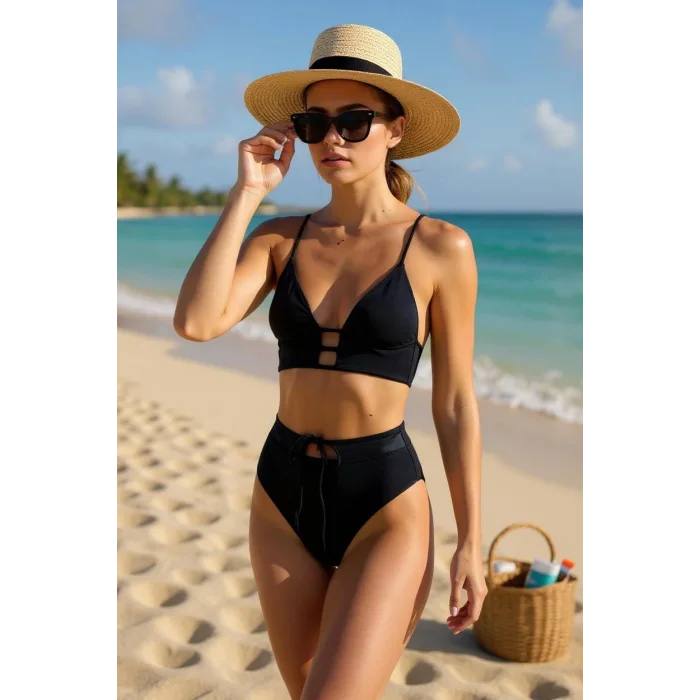 Kadın Siyah Yüksek Bel Özel Bikini Takımı – Modern, Konforlu ve Günlük Kombinlere Uygun