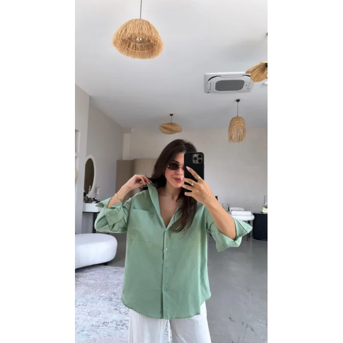 Kadın Tek Cepli Over Size Ketem Gömlek