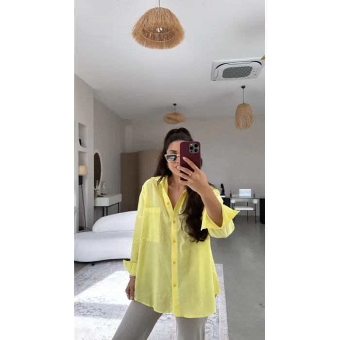 Kadın Tek Cepli Over Size Ketem Gömlek