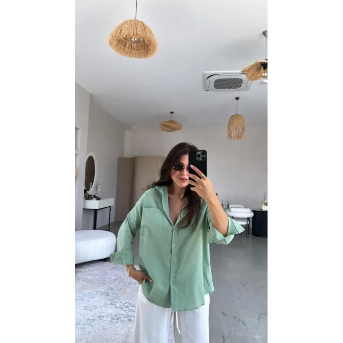 Kadın Tek Cepli Over Size Ketem Gömlek