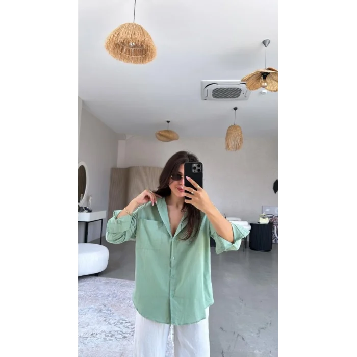 Kadın Tek Cepli Over Size Ketem Gömlek