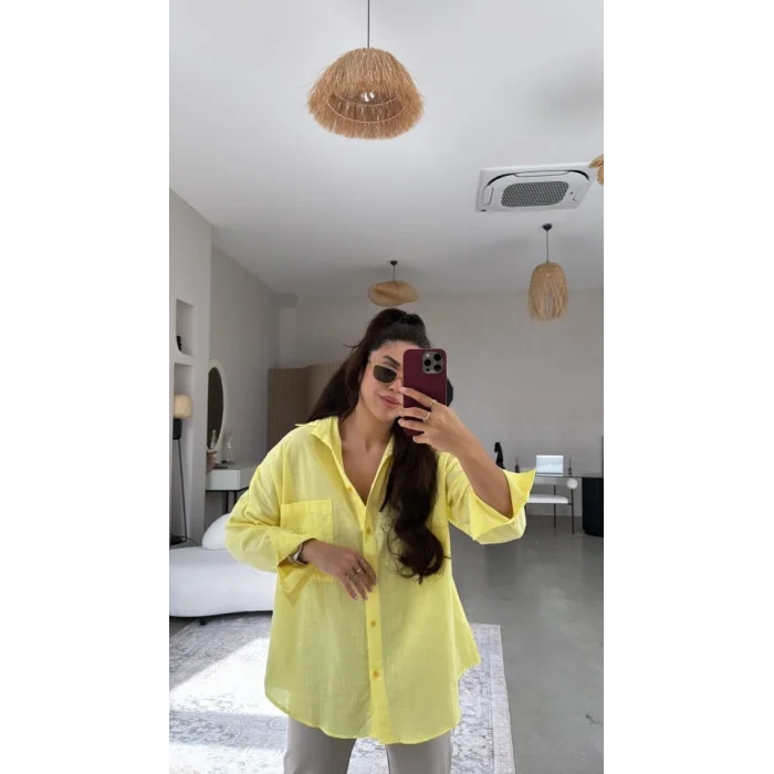 Kadın Tek Cepli Over Size Ketem Gömlek