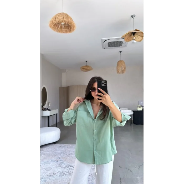 Kadın Tek Cepli Over Size Ketem Gömlek