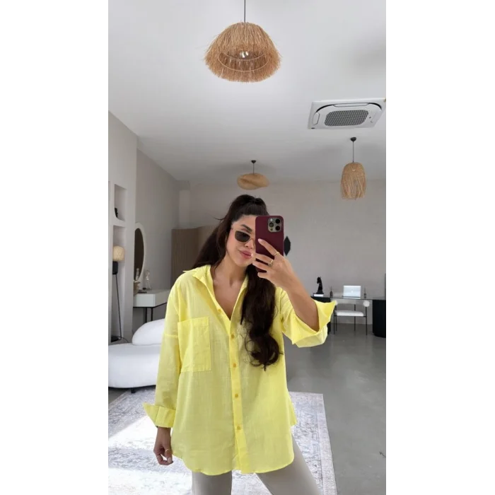 Kadın Tek Cepli Over Size Ketem Gömlek