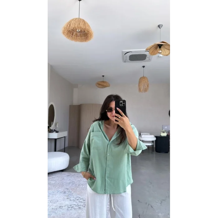 Kadın Tek Cepli Over Size Ketem Gömlek