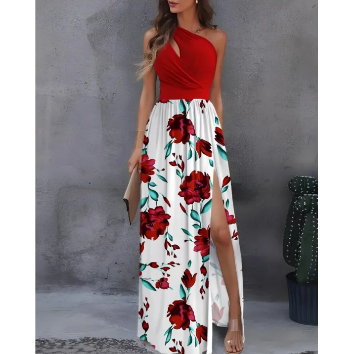 Kadın Tek Omuzdan Askılı Damla Detaylı üst Dalgıç Alt Süprem Maxi Elbise