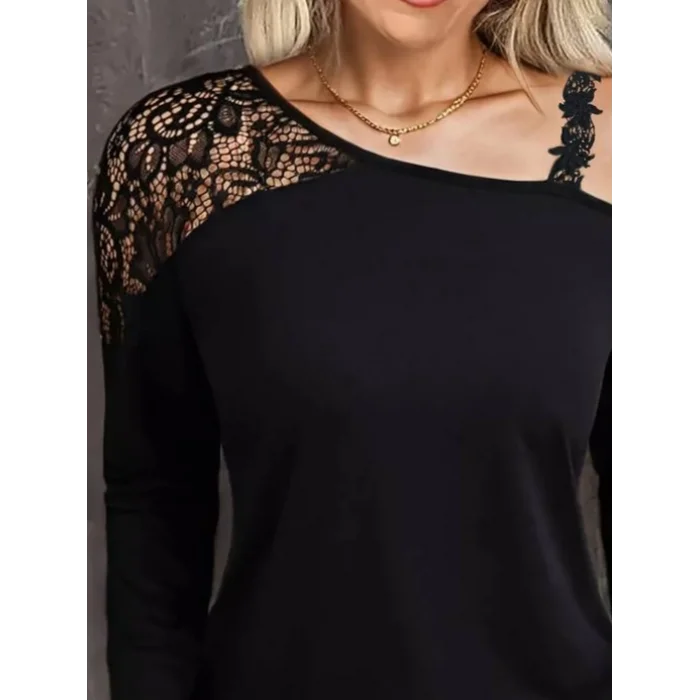 Kadın Tek Omuzu Açık Askılı Dantelli Viskon Bluz