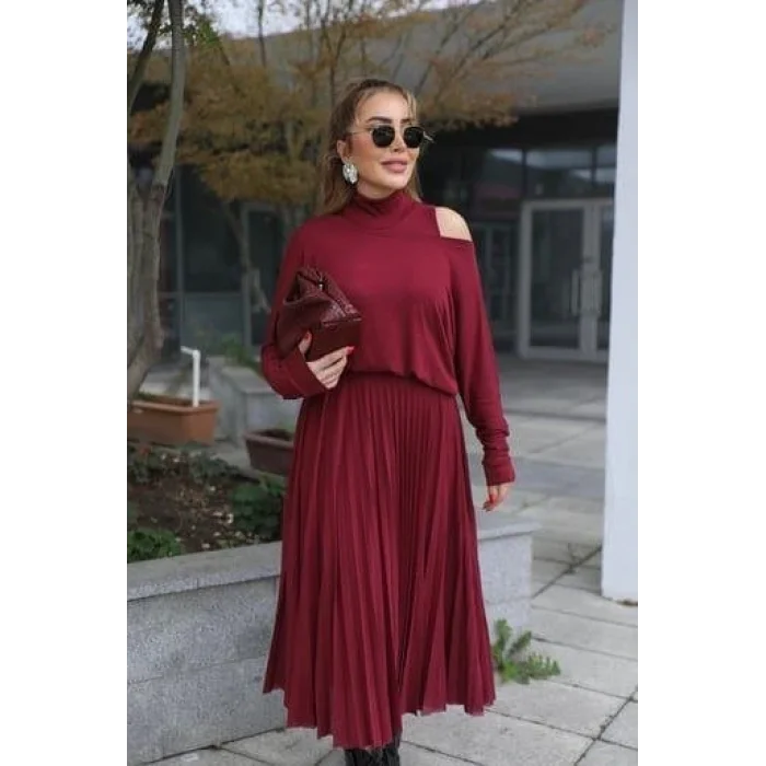 Kadın Triko Plise Ve Tül Detay Iki Parça Elbise