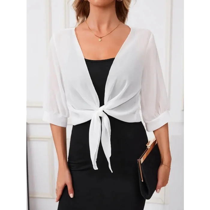 Kadın Truvakar Kol önden Bağlamalı Kısa şifon Bolero Ceket