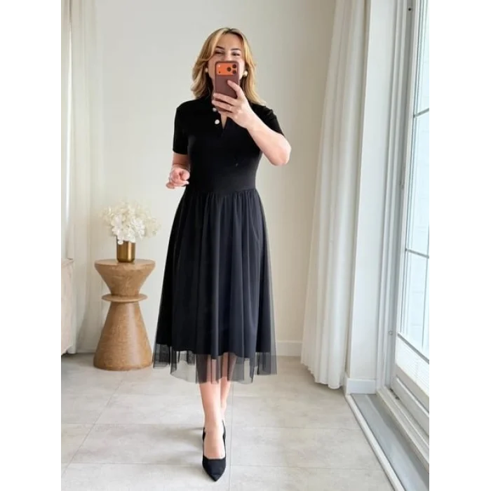 Kadın Tül Etekli Viskon Elbise