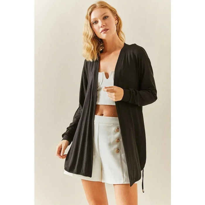 Kadın Uzun Kollu Bağcık Detay Hırka