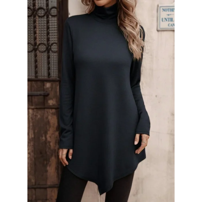 Kadın Uzun Kollu Balıkçı Yaka Asimetrik Kesim Detaylı Antrasit Yün Viskon Bluz