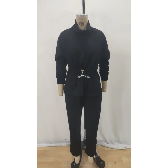 Kadın Uzun Kollu Balıkçı Yaka Belden Lastikli Modal Bluz Ve Pantolon Ikili Takım