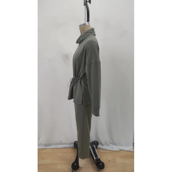 Kadın Uzun Kollu Balıkçı Yaka Belden Lastikli Modal Bluz Ve Pantolon Ikili Takım