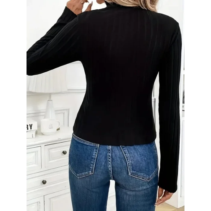 Kadın Uzun Kollu Balıkçı Yaka Fermuarlı Kaşkorse Bluz