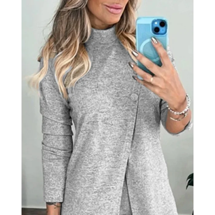 Kadın Uzun Kollu Balıkçı Yaka önden Düğmeli Bluz Ve Pantolon Yumoş Ikili Takım