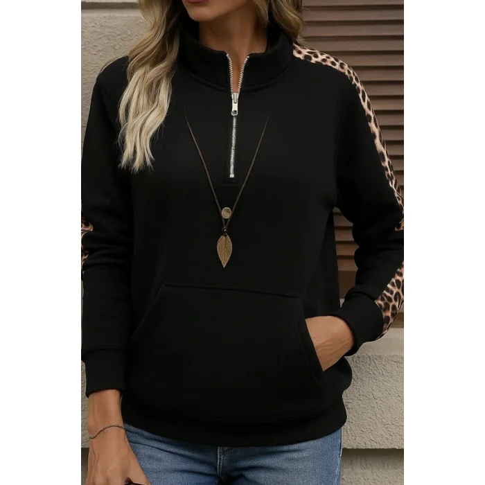 Kadın Uzun Kollu Balıkçı Yaka önden Fermuarlı Polar Bluz