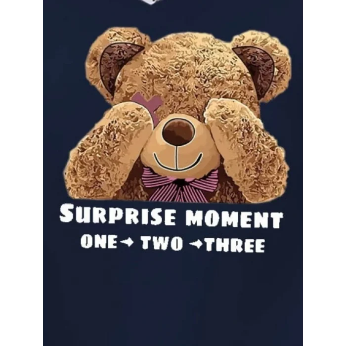 Kadın Uzun Kollu Bisiklet Yaka Ayıcık Desenli Viskon Iki Iplik Bluz