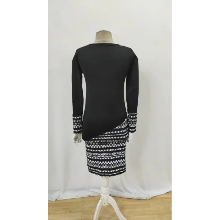 Kadın Uzun Kollu Bisiklet Yaka Desenli Dalgıç Elbise