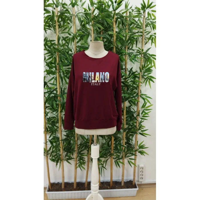 Kadın Uzun Kollu Bisiklet Yaka Desenli Viskon Iki Iplik Bluz