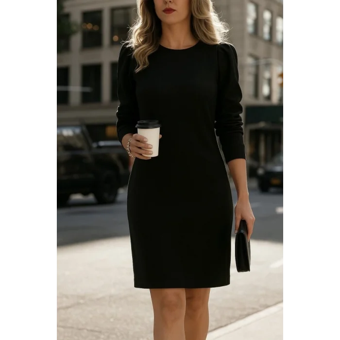 Kadın Uzun Kollu Bisiklet Yaka Iki Iplik Elbise