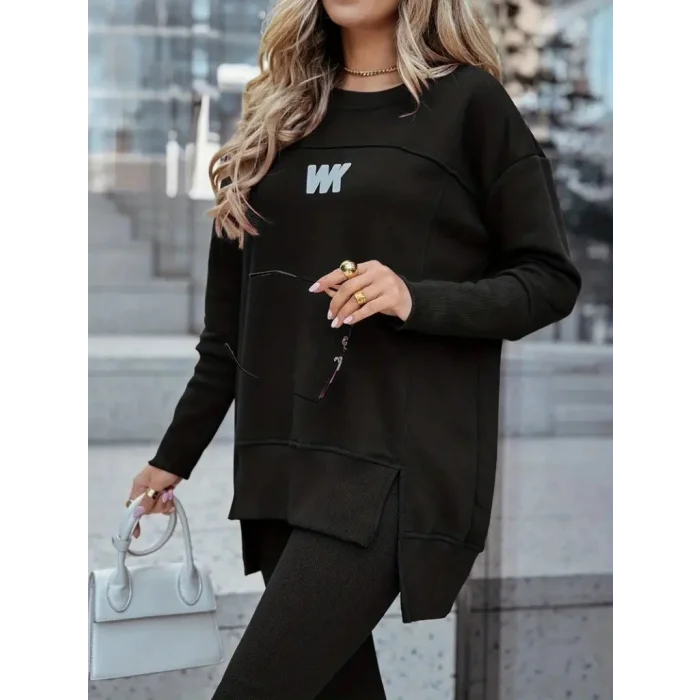 Kadın Uzun Kollu Bisiklet Yaka Nervurlu Viskon Iki Iplik Ve Tayt Pantolon Ikili Takım