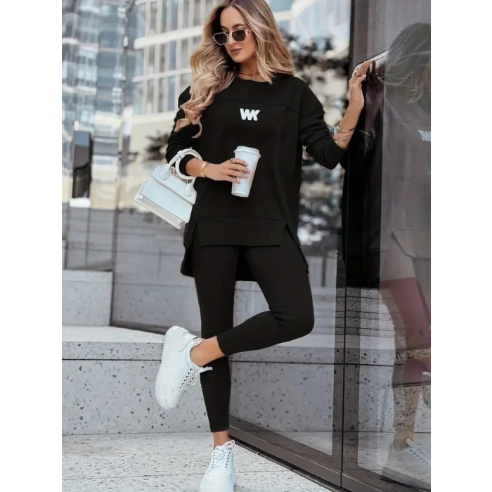 Kadın Uzun Kollu Bisiklet Yaka Nervurlu Viskon Iki Iplik Ve Tayt Pantolon Ikili Takım