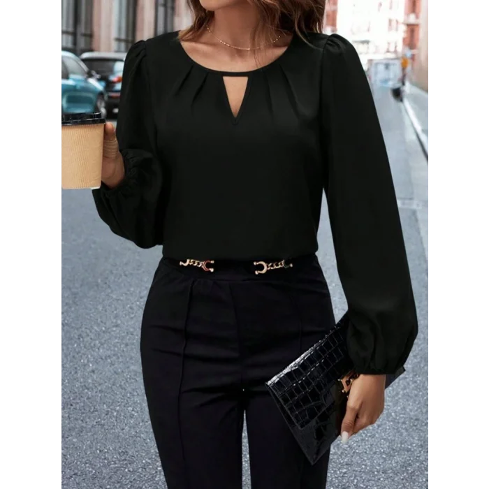 Kadın Uzun Kollu Damla Detaylı Ithal Krep Bluz